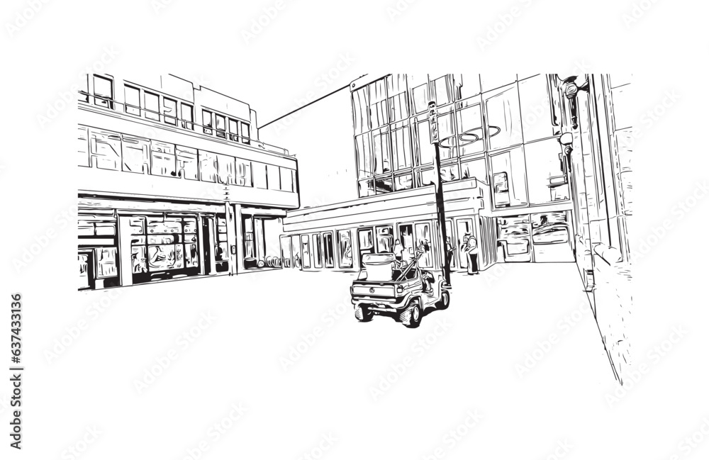 Obraz premium Building view with landmark of Regina is the city in Canada.Hand drawn sketch illustration in vector.