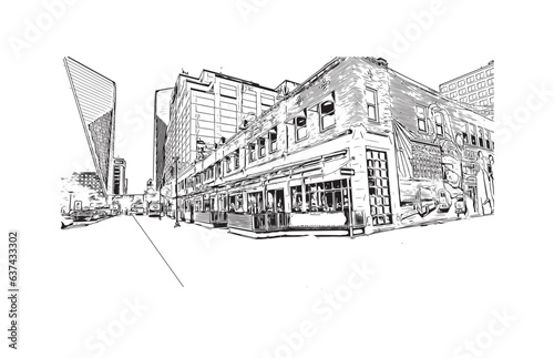 Building view with landmark of Regina is the city in Canada.Hand drawn sketch illustration in vector.
