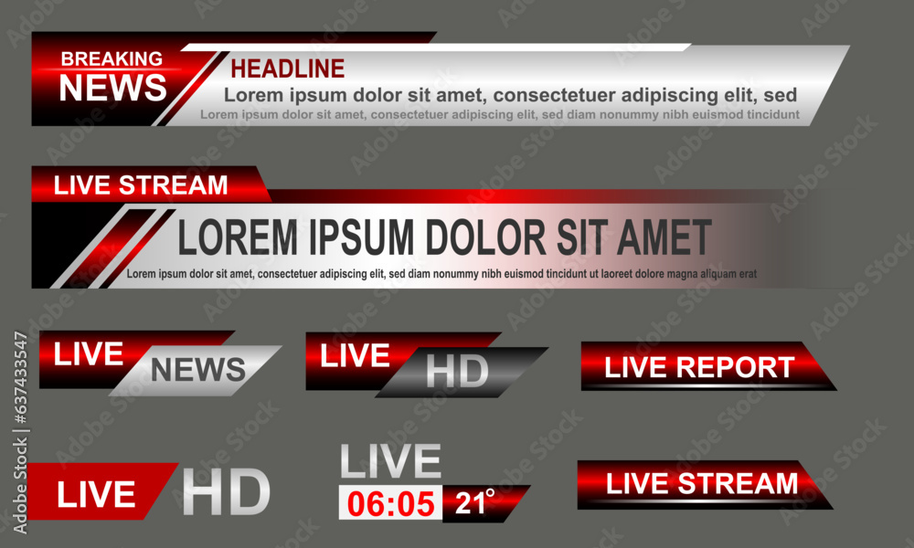Broadcast News Lower Thirds Template layout black red set collection ...