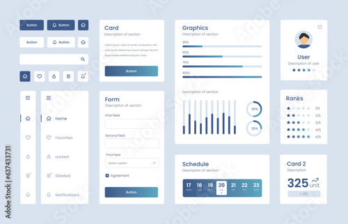 Light Collection of gradient ui ux elements. Ux dashboard user panel template. User interface, experience. UI elements to book the app.