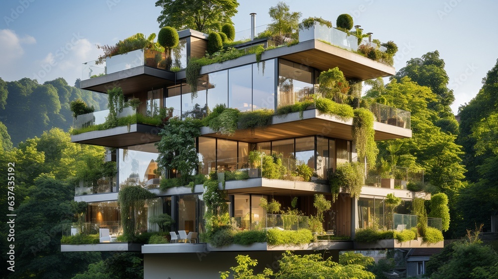 a green structure in a contemporary metropolis.
