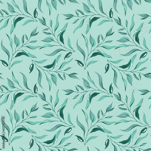 Moody botanical leaf branches seamless pattern