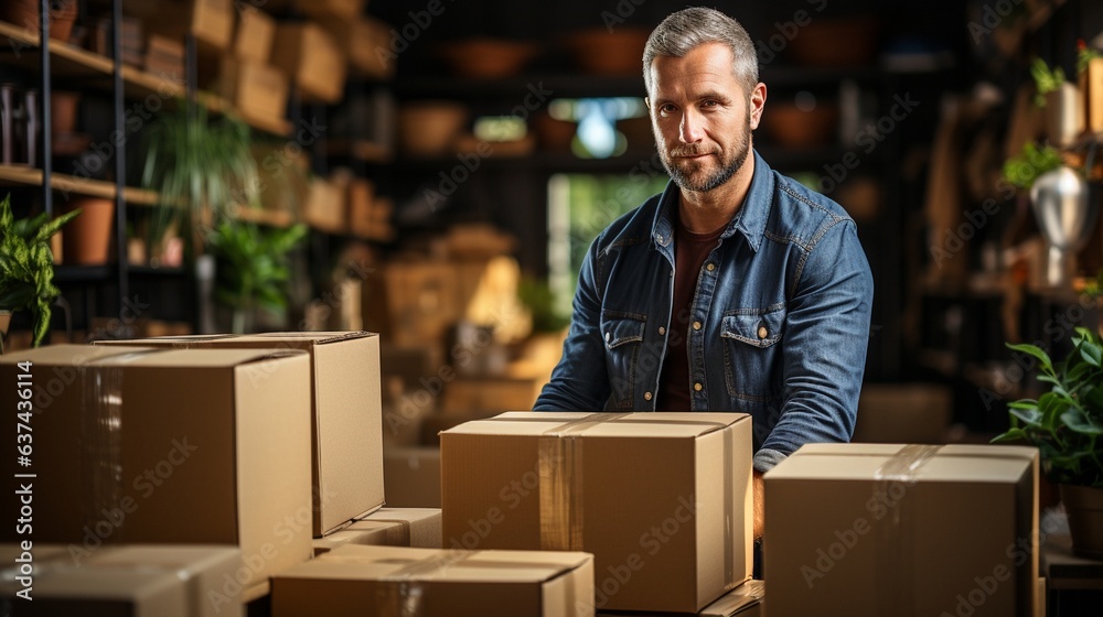 Boxes and a moving man. Boxes and a moving man.
