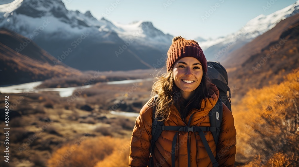 Nordic Expedition: Young Filipino Woman Hiking Through Norway to Greenland - obrazy, fototapety, plakaty 