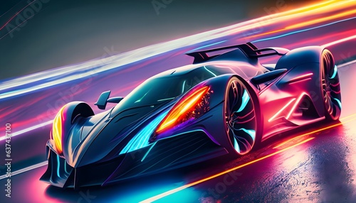 abstract speed motion blur wallpaper The composition focuses on the powerful acceleration, showcasing the car's sleek design and speed, with vibrant colorful light. Generateiv AI © Bilawl