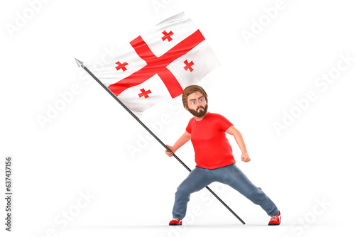 Man proudly holding flag of Georgia. Isolated on white background. 3D Rendering