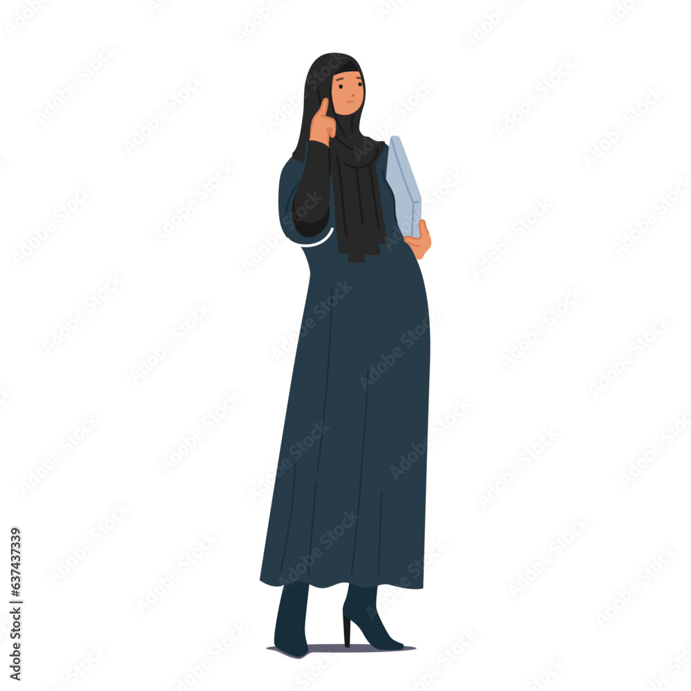 Contemplative Arab Muslim Businesswoman Character, Deeply Absorbed In Thought, Navigates The Challenges
