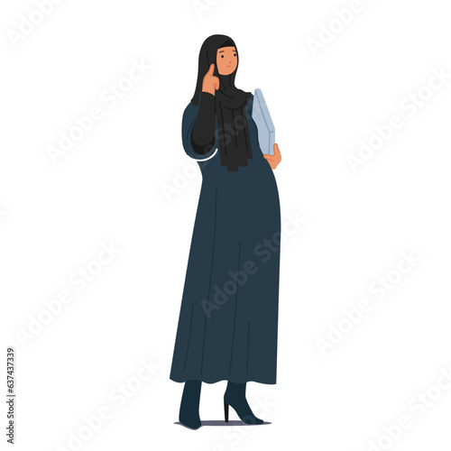 Contemplative Arab Muslim Businesswoman Character, Deeply Absorbed In Thought, Navigates The Challenges