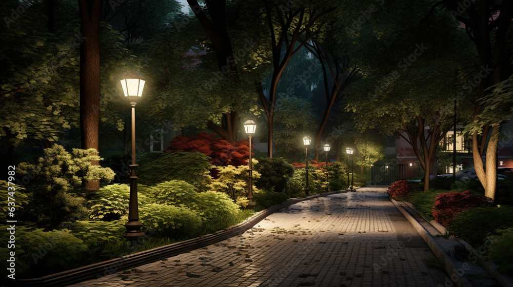 park street in the night.Generative Ai