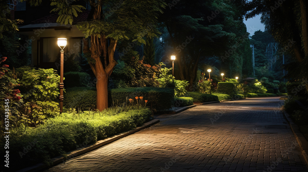 Obraz premium park street in the night.Generative Ai