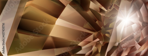 Abstract crystal background in brown colors with highlights on the facets and refracting of light