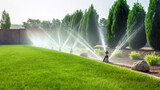 sprinkler spraying water on green grass.Generative Ai