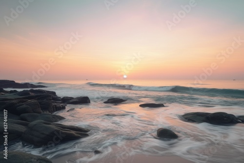 A beautiful sunset over the ocean with rocky foreground © Marius