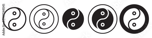 Ying Yang Icon. Symbol of Chinese cultural Taoism or Buddhism spiritual duality yan jing. Vector set of universal unity or opposite pair symbolic representation. Flat outline logo of Zen meditation