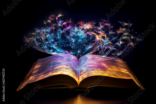 Generative ai collage picture image of magical open book with speel for dark magic photo