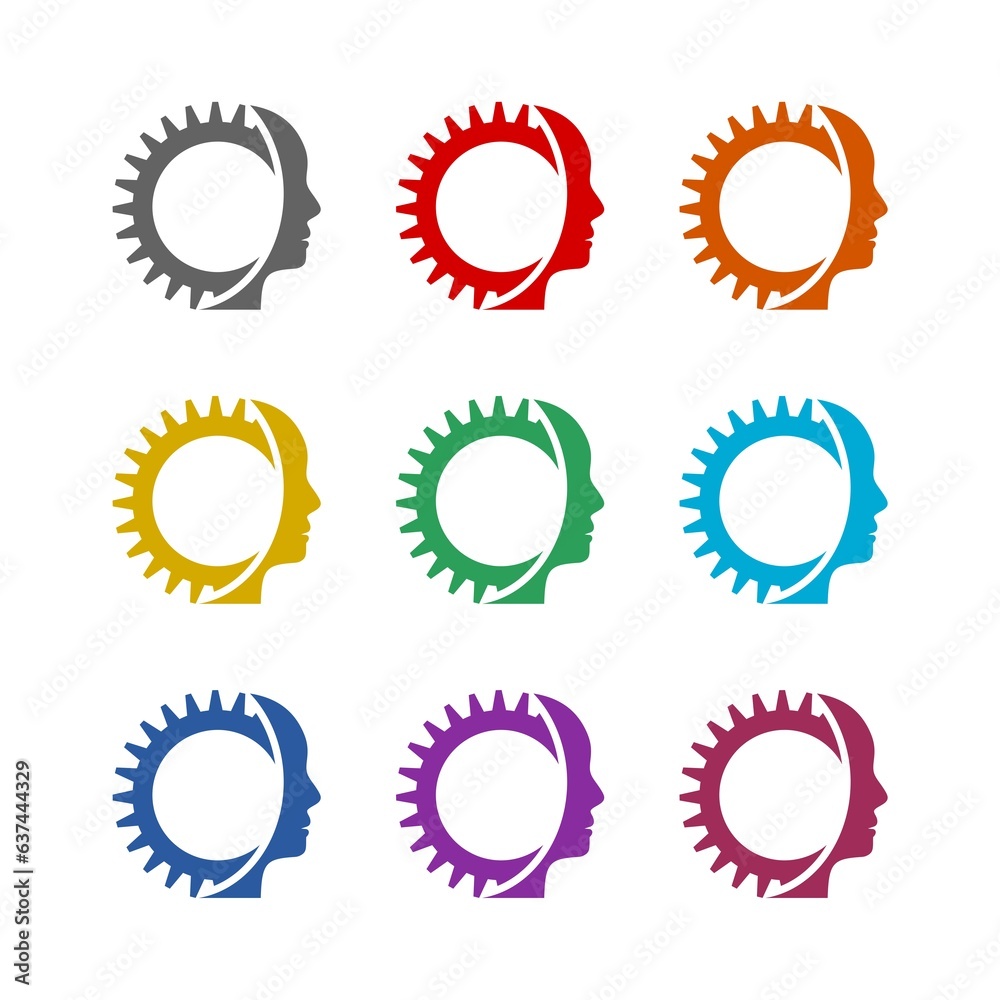 Human head gear concept logo icon isolated on white background. Set icons colorful