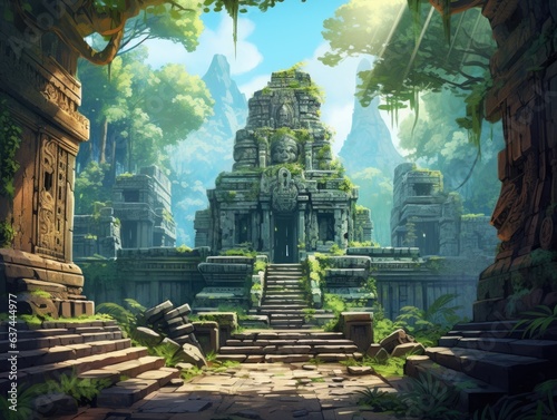 Ruins of an old Temple in the middle of tropical rainforest