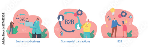 Isolated Elements with Characters Perform B2b Business-to-business Scenes, Refers To Commerce Between Two Companies