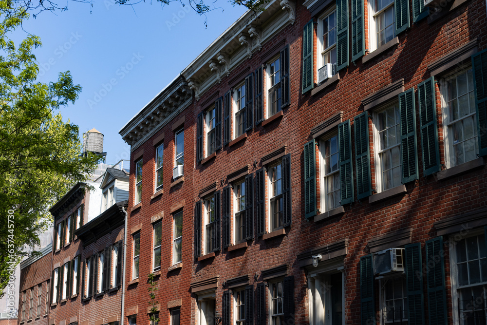 Row of Beautiful Old Brick Homes in the West Village of New York City