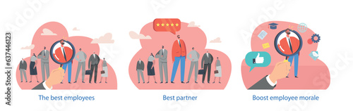 Isolated Elements With Characters Perform Scenes With Employer Selects Top Employee Based On Performance