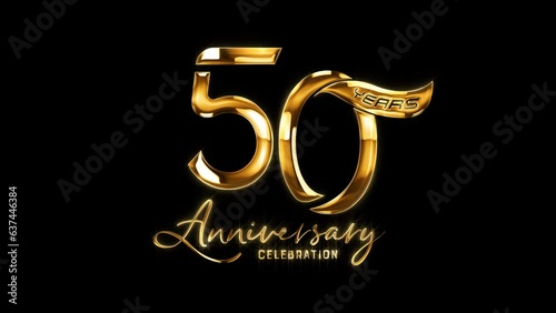 50th birthday or anniversary luxury gold. Greeting for the 50th Anniversary Celebration in Alpha Channel on Transparent Background. Excellent for greetings, celebrations, events, festivals, and gifts.