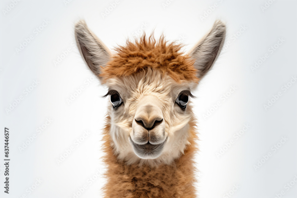 a close up of a llama with a white background