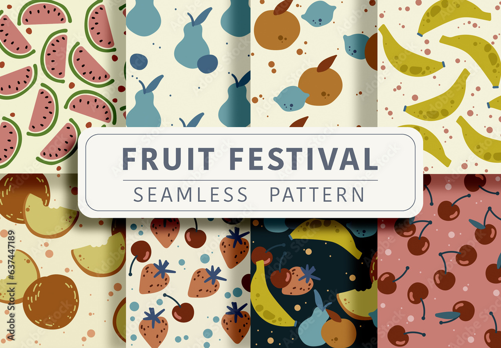 Set of 8 Fruit Seamless Patterns Stock Template | Adobe Stock