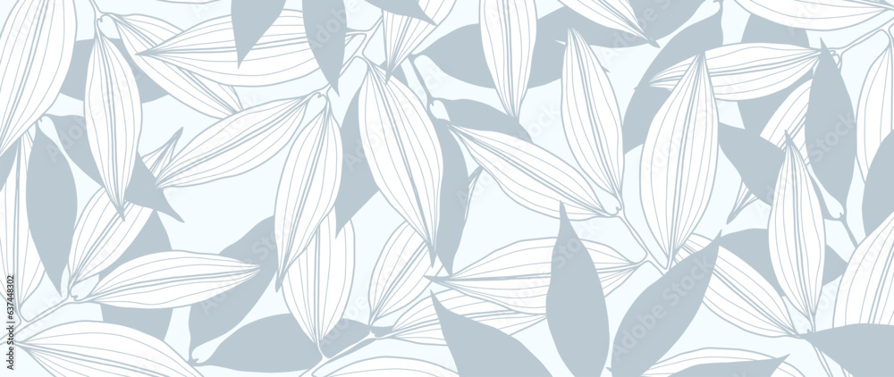 Pale blue botanical background with branches and leaves. Background for decor, covers, postcards and presentations.