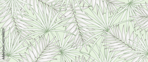 Delicate tropical green background with branches and leaves. Botanical background for decor, covers, wallpapers, postcards and presentations.