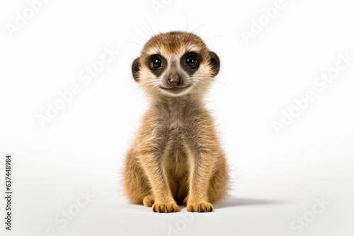 a small meerkat sitting on a white surface