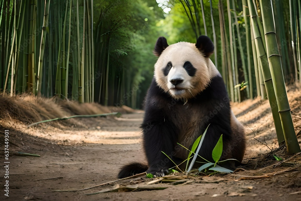 Fototapeta premium giant panda eating bamboo Generated AI