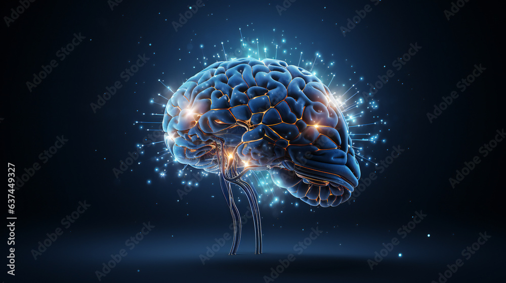 Nervous system in the human brain is powered by artificial intelligence.concept of a neural network printed circuit of big data and artificial intelligence, compute  Generative AI