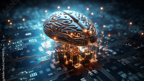 Nervous system in the human brain is powered by artificial intelligence.concept of a neural network printed circuit of big data and artificial intelligence  compute  Generative AI