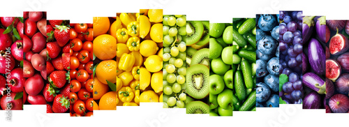 Collage of fruits and vegetables isolated on transparent background. PNG format. Food concept © seralex