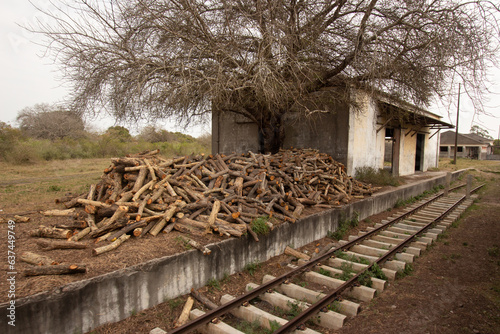 Awaiting Transit: A Pile of Firewood Stacked Alongside a Railway Line in Africa