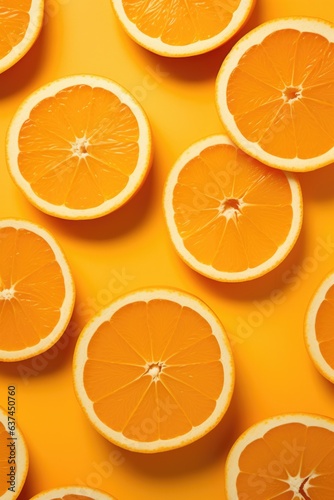 Orange slice on orange background. Overhead view.