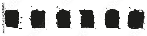 Paint Texture, Brush Grunge in Square Shape Set. Brushstroke Rectangular Collection. Paintbrush Stroke, Decorative Box. Grungy Black Rough Ink. Abstract Graphic Element. Isolated Vector Illustration