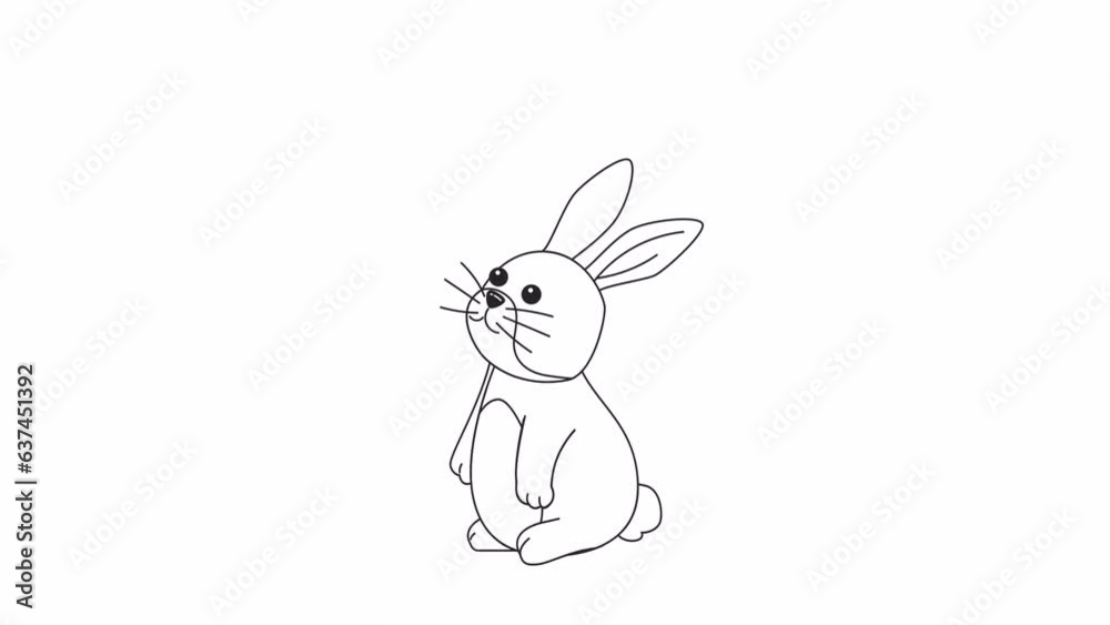 Curious baby rabbit staring up bw 2D character animation. Fairy tale domestic pet outline cartoon 4K video, alpha channel. Interested bunny alertness animated animal isolated on white background Curious baby rabbit staring up bw 2D character animation. Fairy tale domestic pet outline cartoon 4K video, alpha channel. Interested bunny alertness animated animal isolated on white background
