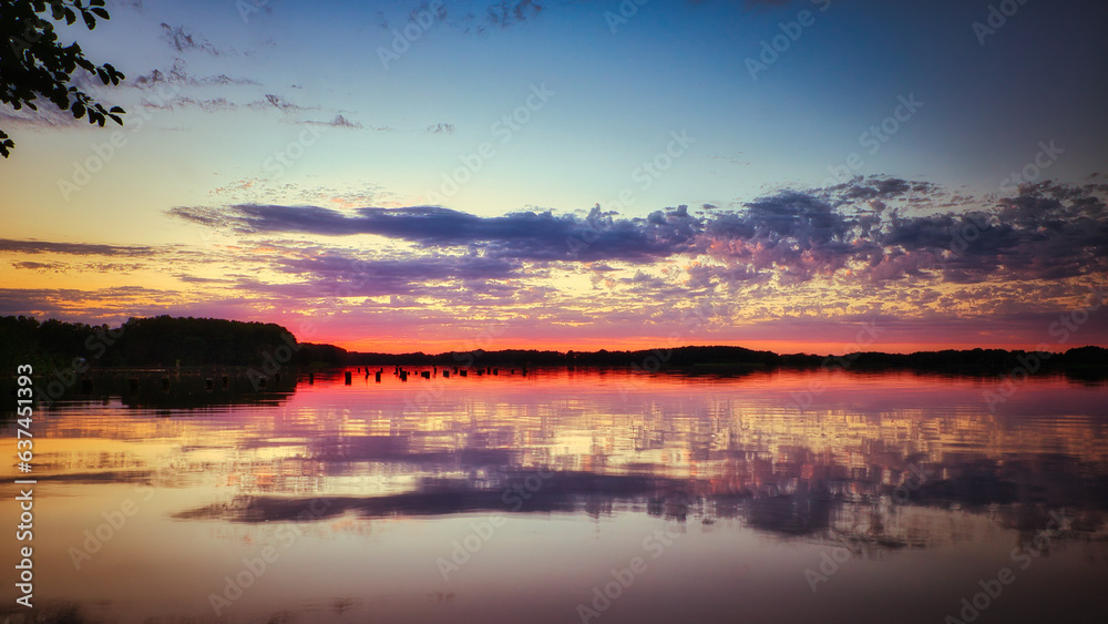 Sunset over the River - - Beautiful - Sunrise - Colorful - Clouds - Sky - Sundown