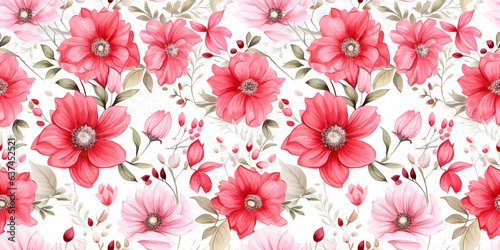 Daisy seamless pattern with loose watercolor and wash effects. Concept: Bright blooms designed in a flowing dreamy fashion © Cala Serrano