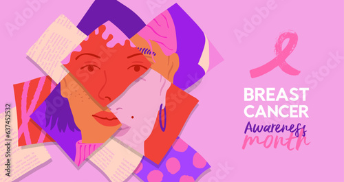 Breast Cancer Awareness Month diverse pink woman face collage