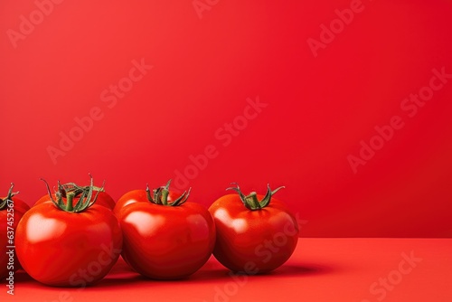 Red tomato on red background still life. © Twomeows_AS