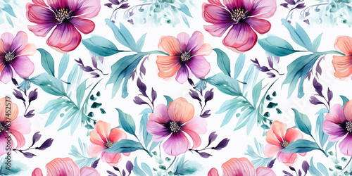 Flower seamless pattern with impressionistic watercolor and wash effects. Concept: Botanicals designed in a dreamy expressive fashion