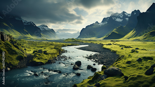 landscape with lake and mountains.Generative Ai © Shades3d