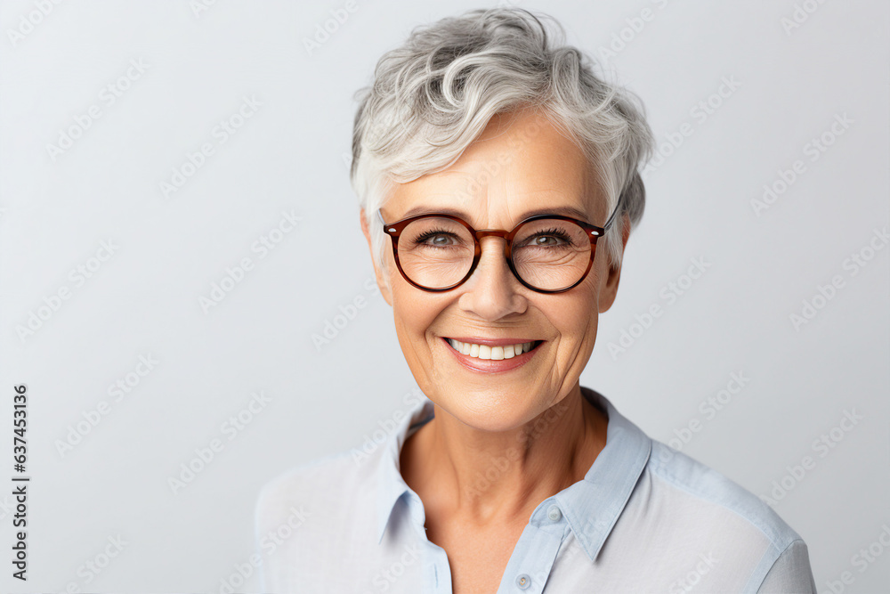 Generative AI portrait of senior charming business woman smiling overjoyed and satisfied