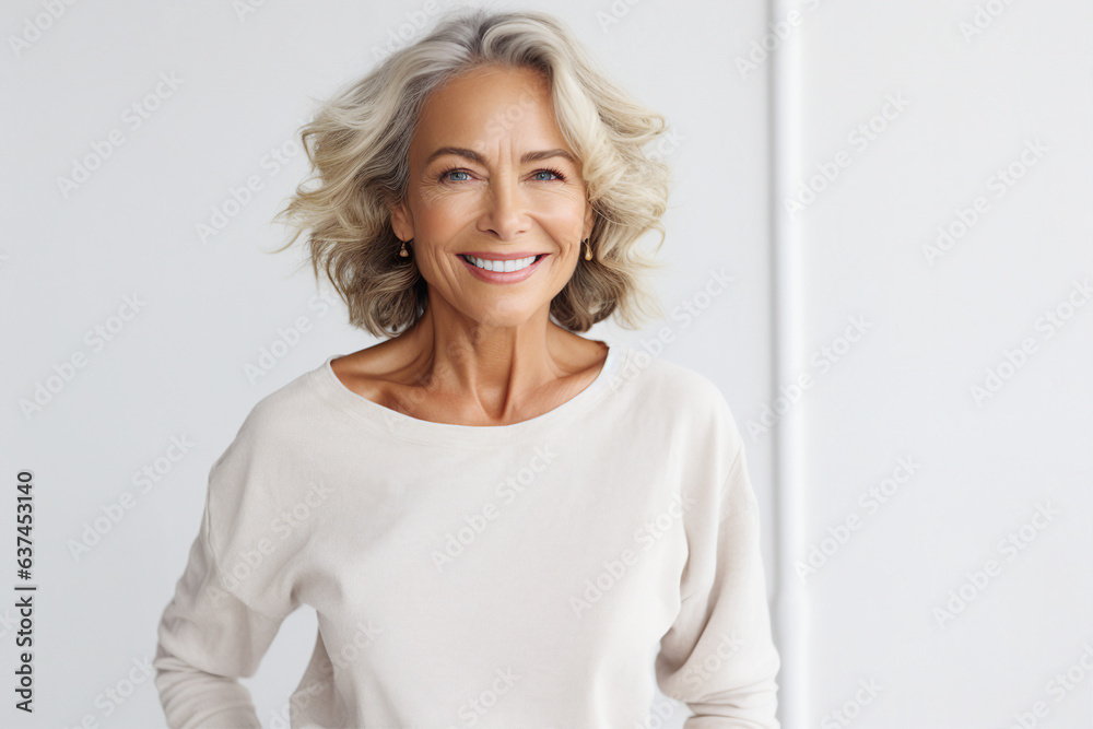 Generative AI portrait of senior charming female model smiling overjoyed and satisfied