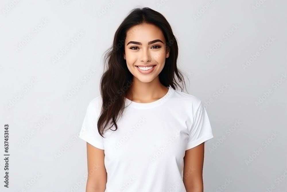 Generative AI portrait of attractive young woman fashion model demonstrating perfect hair salon care Generative AI portrait of attractive young woman fashion model demonstrating perfect hair salon care