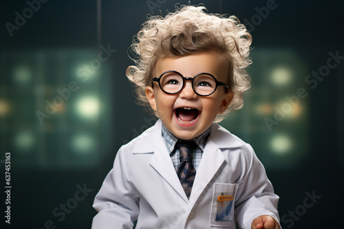 Generative ai collage image of cute baby scientist having innovative research study