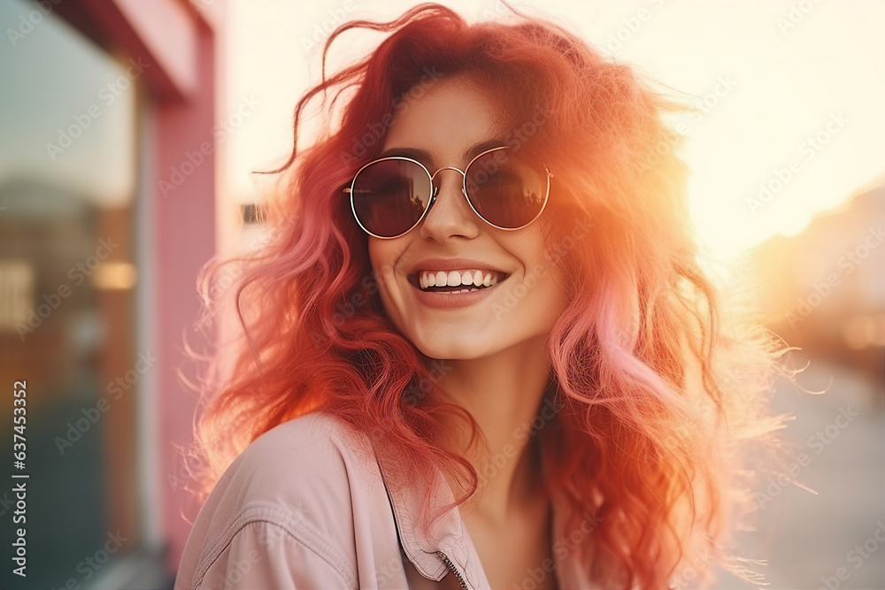 Generative AI picture of young attractive woman in the city lights backdrop Generative AI picture of young attractive woman in the city lights backdrop
