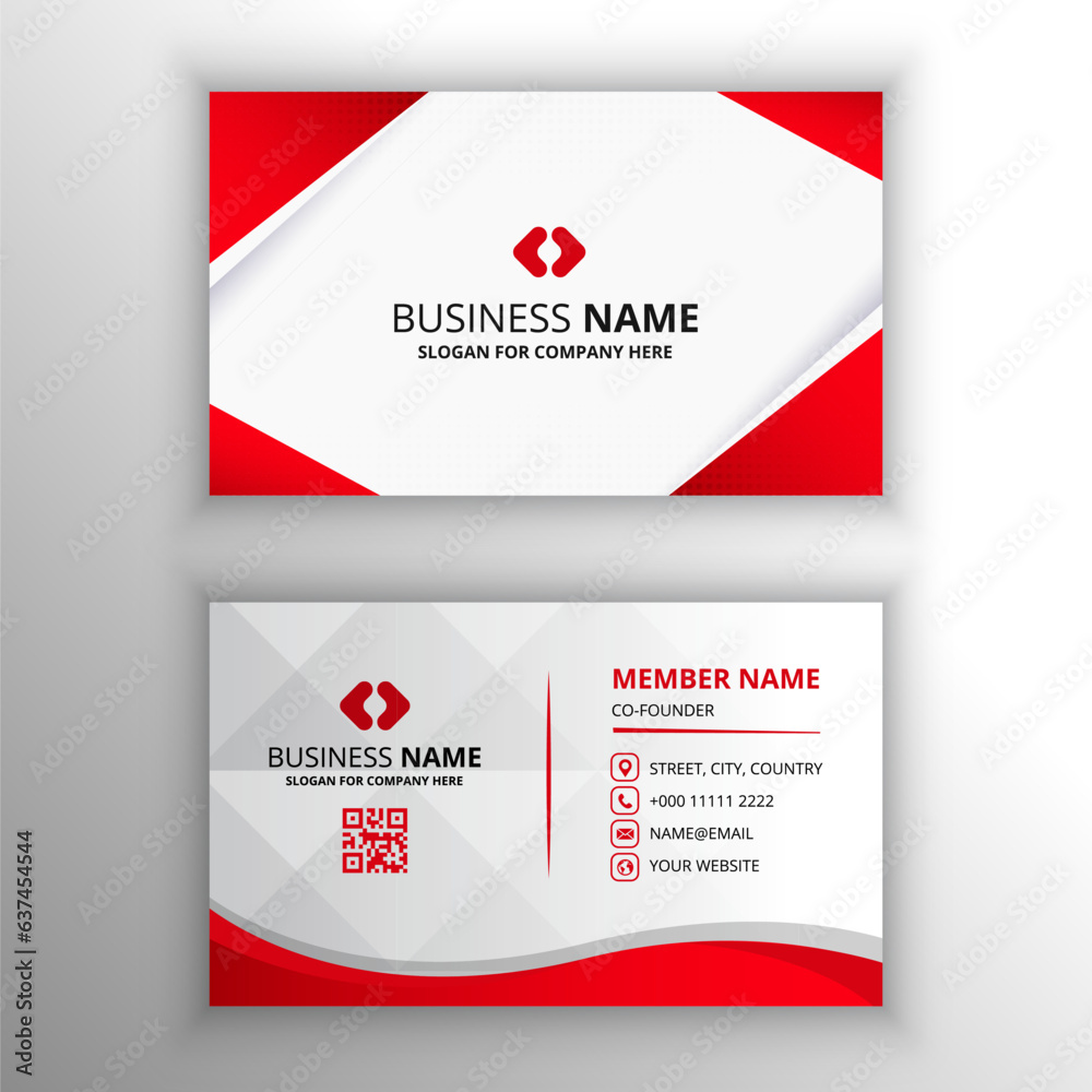 Abstract Modern Red Business Card Template With Curved Shapes Abstract Modern Red Business Card Template With Curved Shapes